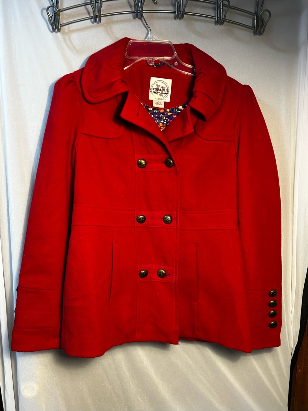 Hydraulic Women's Bright Red Double-Breasted Pea Coat